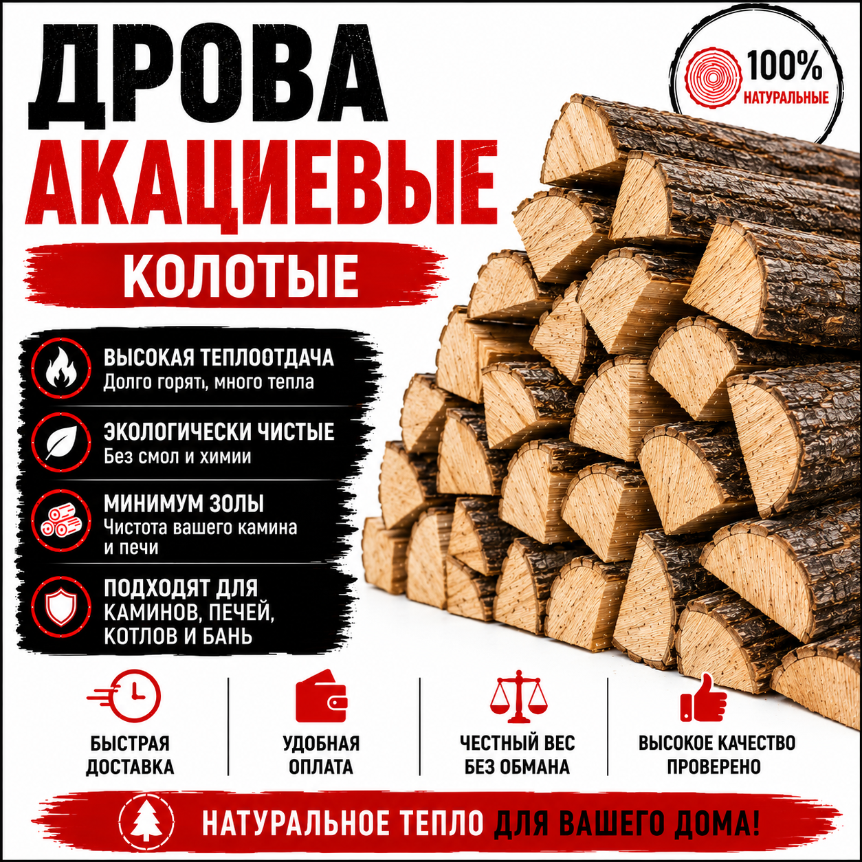 Дрова акациевые колотые