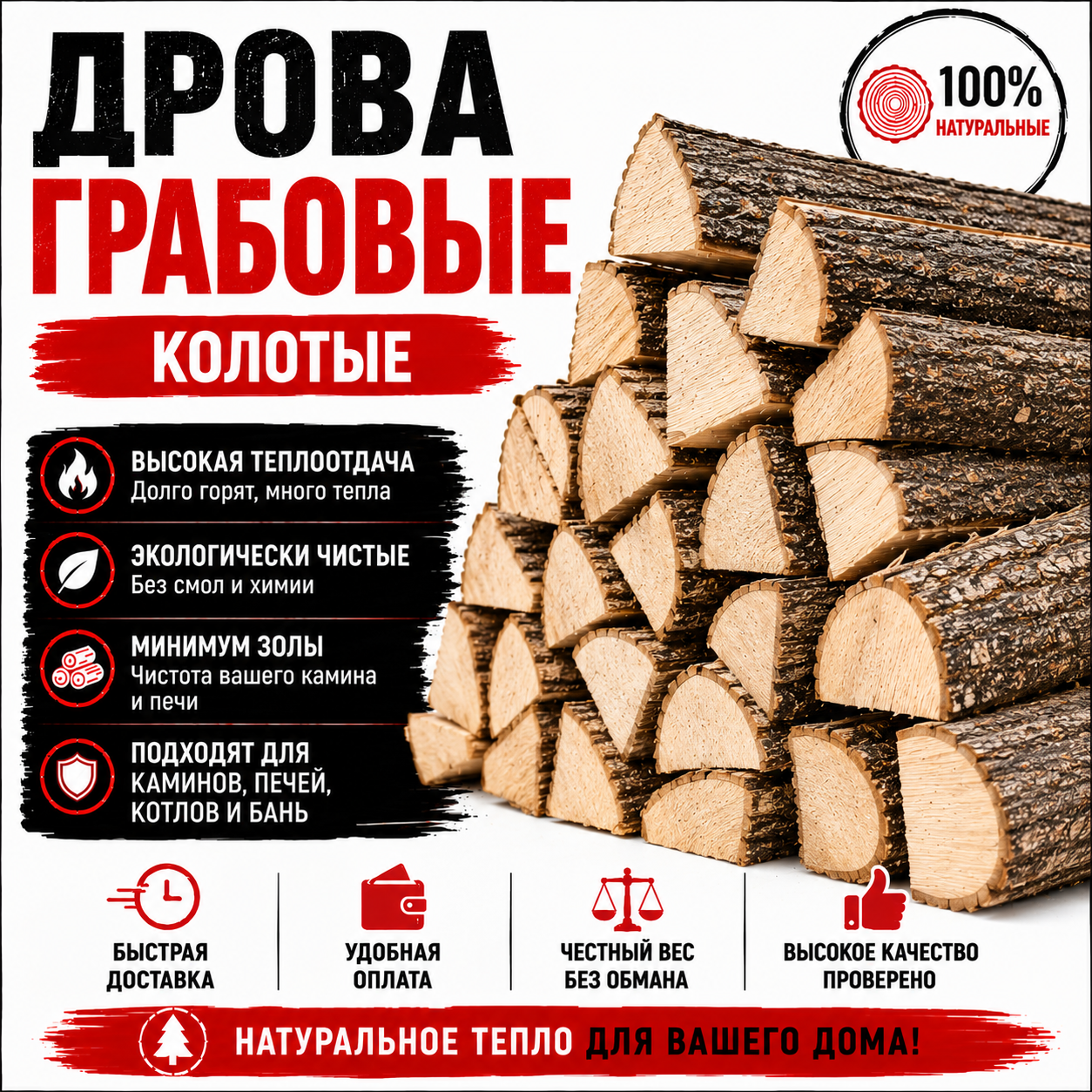 Дрова грабовые колотые